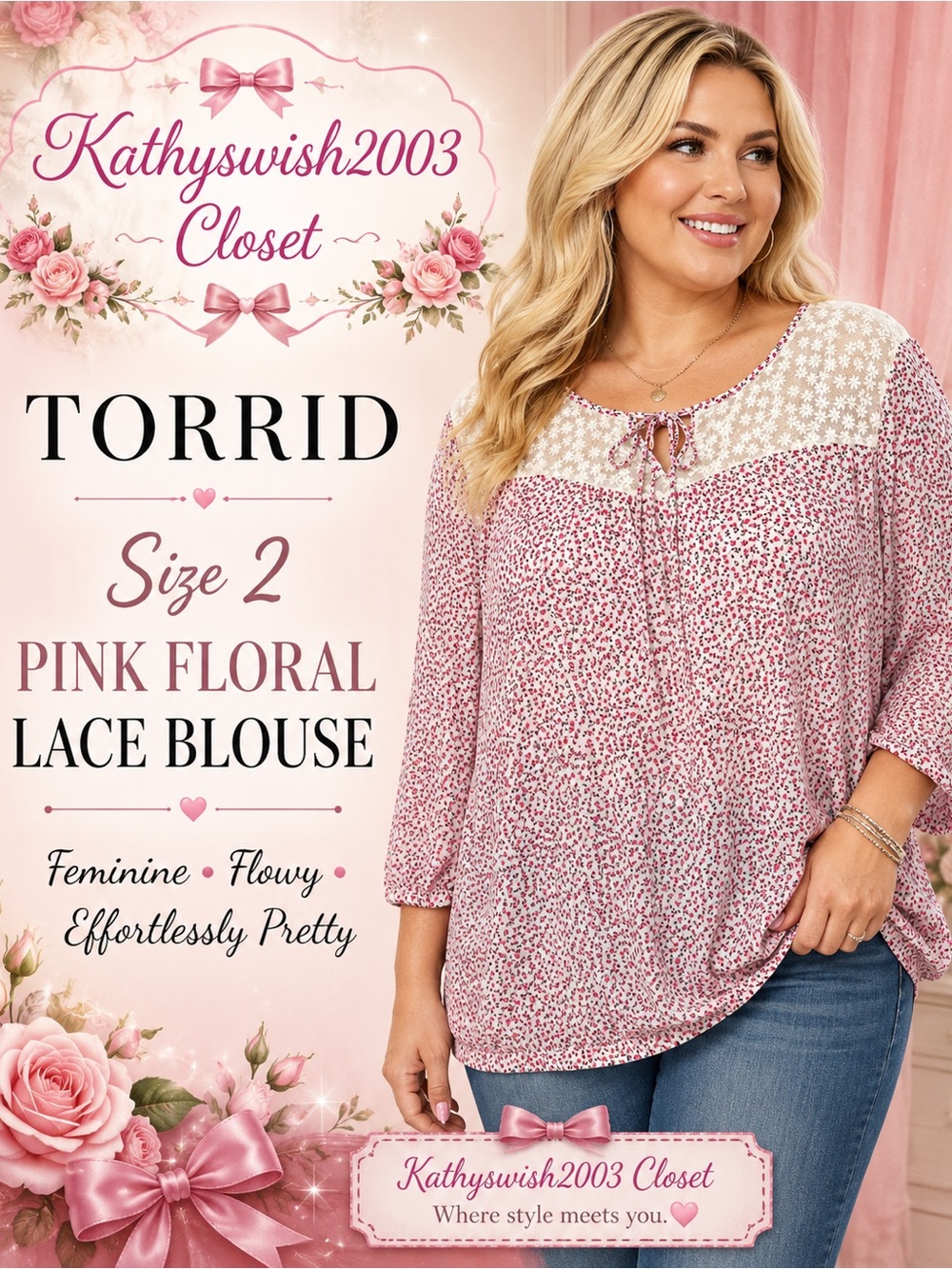 torrid White Lace Floral Tie-Front Top with Pink Accents